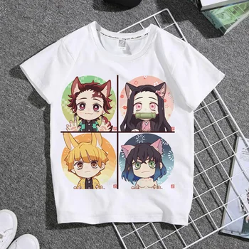 T-shirt Vroče Prodaje Anime Demon Print Bela Otroci Tee Srajce Otrok Japonskih Manga Fant/dekle Vrhovi Poletje Otroška Športna Oblačila