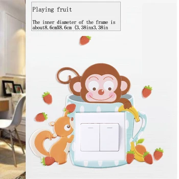 Cartoon Živali samorog opica kritje risanka soba dekoracijo 3D Silikonski steno, on-off stikalo luči svetlobni vtičnice nalepka