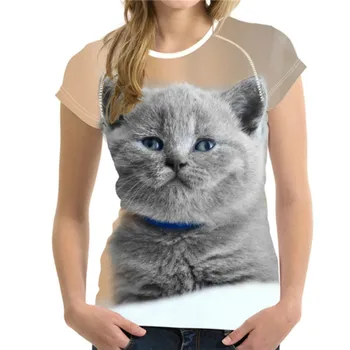 Harajuku-3D živali mačka natisni T-shirt za moške in ženske casual punk O-vratu, kratka sleeved stretch tiskanja 2021 poletje