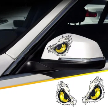 2Pcs 3D Smešno Reflektivni Orel Oči Zelene Mačje Oči Avto Nalepke Tovornjak Glavo Motorja Rearview Mirror Okno Vrata Nalepko Grafike