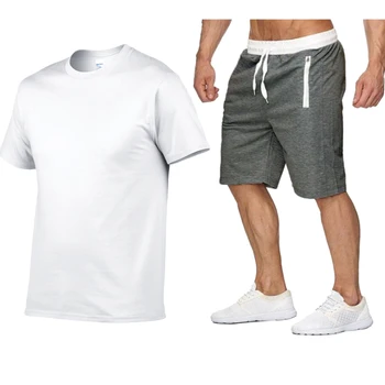 Poletje jogger moška T-shirt kratek rokav obleko šport priložnostne obleko športne hlače dihanje 2-delni set bombaž obleko