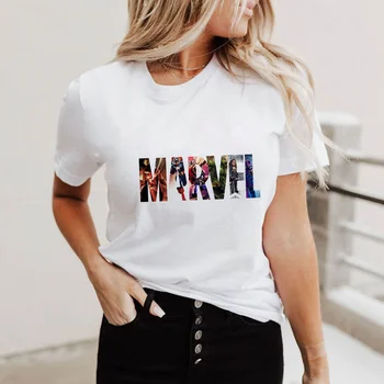 Moda Za Ženske T Srajce Marvel Superheroj Avengers Pismo Natisnjeno Poletje Kratek Rokav Tshirts Dekleta, Dame, Harajuku Disney Vrhovi