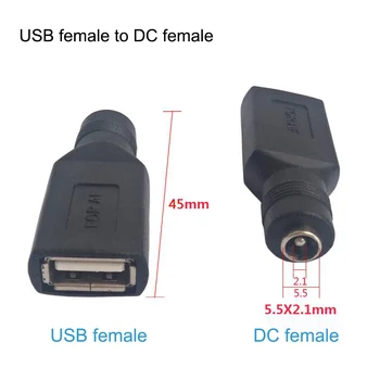 5.5*2.1 mm DC Ženski napajalna Vtičnica Za USB 2.0 tip A Moški Vtič Ženski Jack vtičnico 5V DC Napajanje Svečke diy Konektor Adapter za Prenosnik