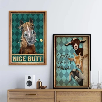 Platno Slikarstvo Smešno, Kopalnica, Wc Okraski Letnik Konj Živali Pozdravljeni Sladko Lica Plakat Wall Art Tiskanje Slike