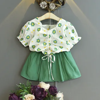 2021 Novo Poletno Obleko Kompleti Oblačil Cvetlični Vzorec Vrh+Kratko Krilo 2Pcs otroška Oblačila Baby Girl Obleke