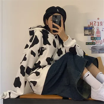 Ženske Hoodies Vroče Prodaje Harajuku Krava Tiskanje Hip Hop Korejski Priložnostne Svoboden Študent Ulične Puloverji Jopice