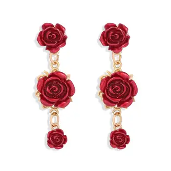 Dvacaman Romantično Rdeče Rose Cvet Spusti Uhani za Ženske Poročno darilo Izjavo Uhani Božič Nakit 2020 Bijoux Modni