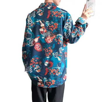 2020 Moške Cvjetnim Tiskanje Camisa Masculina Hawaiian Majica Ulične francoski Hlačnice Mens Oblačila Moda Dolge Rokave Srajce M-5XL