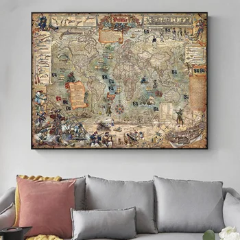 Pirati S Karibov Čarobno Kompas Treasure Map Filmski Plakat, Slikarstvo, Umetnost Na Platno Stenske Dekorativne Slike Za Dnevno Sobo