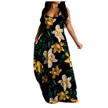 Sundress Moda Plus Velikost Cvet Natisnjeni Visi Band Svoboden Priložnostne Dolga Obleka ženska obleka z brezplačnimi dostava платья