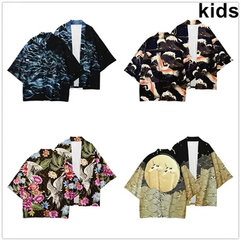 3 do 14 Let Otroci Samurai Žerjav Japonski Kimono Style Haori Fantje Dekleta Jopico Japonski Oblačila Otroci Azijskih Oblačila