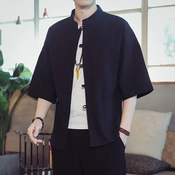 2021 Moških Kitajski Slog Hanfu Shirt Mens Vrhovi Tang Obleko, Perilo Trdna Tradicionalna Kung Fu Srajce Moški Bombaž Kimono Srajce M-5XL
