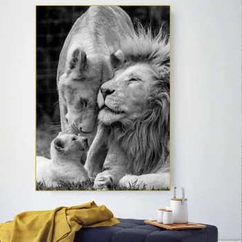 Zlati Prinašalec Lev v temi Platno Wall Art Natisne Živali Art Deco Slike Afriških Lions Slike za Dekoracijo Doma