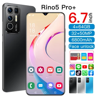 4 GB, 64 GB Globalni Rino5 Pro 6.7 Inch 32MP+50MP 10 Jedro mobilnih Telefonov Obraza, Prstnih Id Android 11 Pametni Mtk6889 mobilni telefon