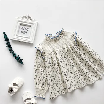 7024 Baby Dekleta' Shirt 2021 korejski Spomladanski Cvetlični Bluze z Dolgimi Rokavi Deklica Vrhovi 2-9T Otroci Oblačila Tiskanje Oblačila Outwear