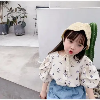 2021 poletje novo dekle korejskem slogu poletje puff rokav perilo, bombaž kratka sleeved majico dekle baby mala sveže cvjetnim bluzo P4267