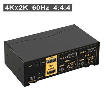 2 Vrata Dual Monitor Displayport+HDMI KVM stikalo(Exetended Zaslona), KVM Stikalo 2 v 2 z Audio Mikrofon in USB Hub