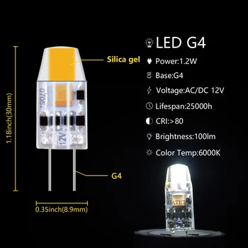 Super Svetla Lestenec G4 1,2 W silikagel 12V COB Led Lučka Lučka