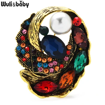 Wuli&baby Multicolor Nosorogovo Krog Cvet Broške Ženske Moški Pearl Geometrične oblike Stranka Priložnostne Broška Zatiči Darila