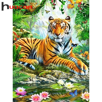 Huacan 5D DIY Diamond Slikarstvo Tiger Celoten Kvadratni/Krog Barve Z Diamanti Vezenje Živali Okraski Home Art