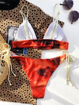 Par Praia 2021 Tie Dye Seksi Bikini Komplet Oranžna Tiskanja Kopalke za Ženske Kopalke Povoj Bikini Brazalian kopalke Poletje