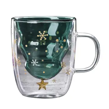 300 ml Božič Toplotno Odporen Dvojno Steno Čaj Aparat Stekleni Pokal Vrč Drinkware