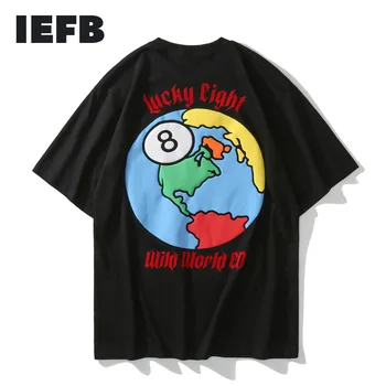 IEFB 2021 Novo Tee Zemlji Črke Natisni T-shirt za Moške Harajuku Moda Krog Vratu Kratek Rokav Ulične Trend Črno Vrhovi 9Y7436