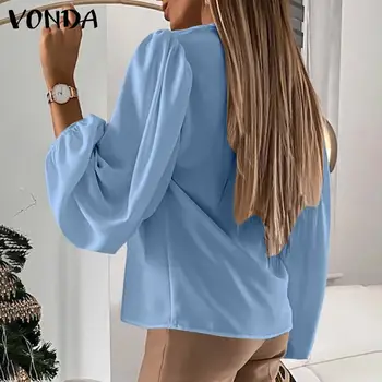 VONDA Žensk Bluze Elegantno 2021 Moda Dolgo Luč Rokav Seksi V Vratu Urad Bluzo Priložnostne Trdni Verigi Vrh Blusas