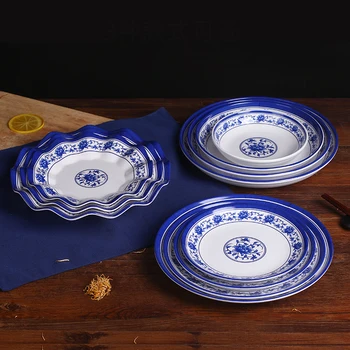 Modre in bele porcelanaste Večerja ploščo Kitajski slog imitacije porcelana Visoke kakovosti Okroglo ploščo, restavracija, kuhinja Namizna