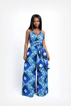 Nov Afriški stil jeseni oblačila novih izdelkov, digitalni tisk žensk seksi multi-nositi slog, široko noge jumpsuit s trakovi