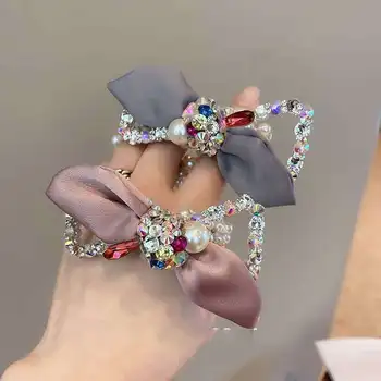 Novi Dodatki Za Lase Candy Barve Lok Kravato Lase Obroč Imitacije Pearl Diamantno Ploščo Lase Gumico Headdress
