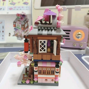LOŠKI 1655 Mesto Ulici Sakura Kimono Oblačila Trgovina Japonski Slog Arhitekture Mini Bloki, Opeke Stavbe Igrača za Otroke, št Polje