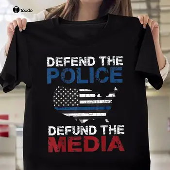 Braniti Policija Defund Media Ameriško Zastavo ZDA Darilo T-Shirt Za Moške, Ženske