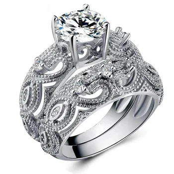 Priljubljena 2 kom/set Romantično Votlih Nekaj Crystal Ring Set za Ženske Udejstvovanje Stranka Moški Ženski Prstani, Nakit,