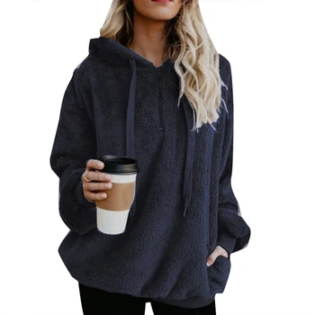 Zimski pulover s kapuco Majica Plus Velikost Barva 1/4 Zip Gor Puhasto Hoodies Ženske Ženske jeseni priložnostne toplo jakno