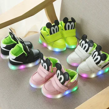 Spring Autumn Cartoon Mickey Children Luminous Shoes Baby Boy Girl LED Lighted Soft Sports Sneakers Kids Tennis Breathable Shoes