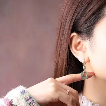 Naravni led jade prstan uhani Kitajski retro nacionalni slog svetlobno razkošje plemenito elegantno čar ženske obletnico darilo