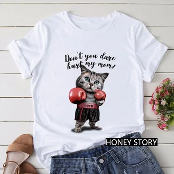 Risanke mačka lady boksar boksar fan boj ljubimec noro boksar kawaii modni trend ženske T-shirt ženski top poletni obleki