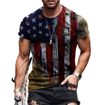 2021 Poletje Ameriške Zastave, Tiskanje Moške Priložnostne Modni T-shirt Krog Vratu Kul Slim Fit Mišice Ulične Oblačila Človeka Tshirt