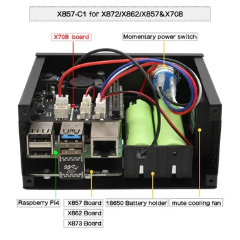Raspberry Pi 4B X873 V1.2 NVMe M. 2 SSD Ščit + X708 V1.2 UPS & Power Management Board + Ujemanje Kovinski kit