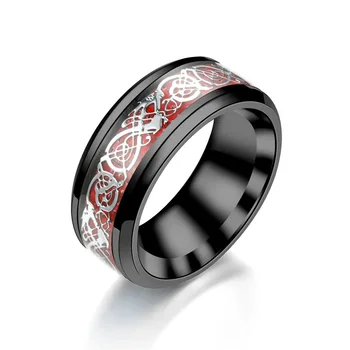 Juno iz Nerjavečega jekla, moške obroča črna zelena rdeča ogljikovih vlaken zmaj vzorec poročni prstan modni nakit darilo