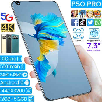 Globalna Različica P50 Pro Andriod Pametni Telefon 7.3 Palčni 12+512 MB 10 Core Procesor 24+48MP HD MTK6889 5G LTE Prstnih Obraz ID