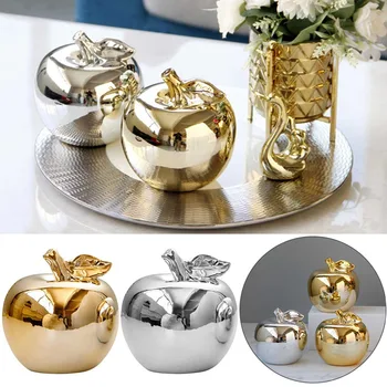 1Pcs!! Sodobno Dekoracijo Doma Darilo Ornament Keramični Srebrna/Zlata Apple Dekorativni Kip, Kuhinjo, Jedilno Mizo Ornament