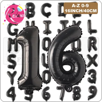 16-inch črne Črke A do Ž 0-9 Abeceda Folija Baloni Rojstni dan Poročni Dekoracijo dogodek & party supplies birthday balon