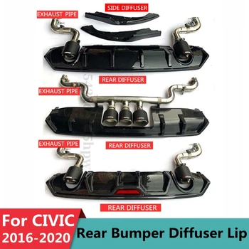 Zadnji Lip Spojler Difuzor Odbijača za Ustnice Rep Izpušne Cevi, Za Honda Civic 10. Gen 2016-17-18 Iskanje Body Kit Ogljikovih Vlaken Videz