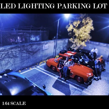 Diorama 1/64 LED Osvetlitev Parkirišče Zaslon Garaža z Akril Pokrov Model Avtomobila Zbirka Zaslon