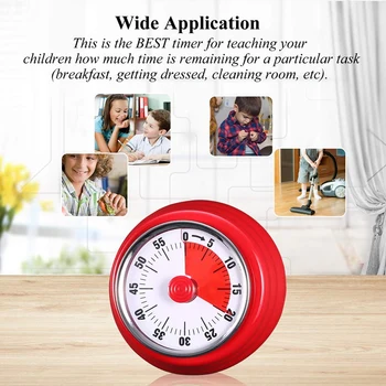 60 Minut Mehanski Časovnik-Magnetno Visual Odštevalnik z alarmom za Kuhinjo Kuhanje, Peko Šport Otroci(Rdeča)
