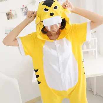 Kigurumi Panda Šiv Tiger Pajama Odraslo Žival Onesie Ženske, Moške Anime Poletne Kratek Rokav Sleepwear Bombaž Pijamas