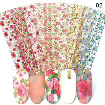 10 Kos Rose Cvetje Folije Tropskih Listi Pisane Nalepke za Nohte Prenos Okraski Kompleti za Manicuring DIY Nalepke Stran