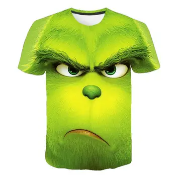 Poletje kratka sleeved novo 3D natisnjeni T-shirt filma top moda srčkan živali zelena grinch vzorec moški in ženske, modno osebnost